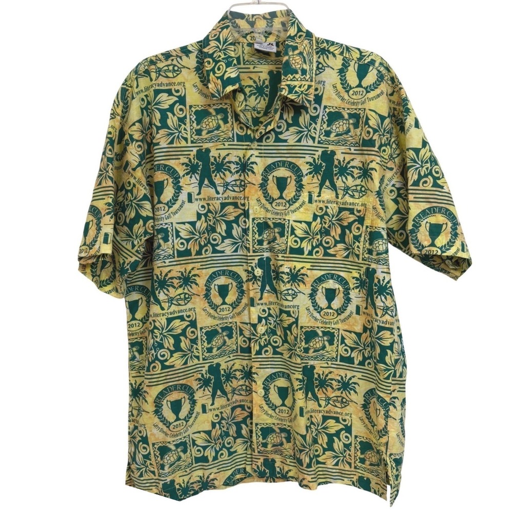 Wet Dog Mens Hawaiian Shirt L Green Astros 2012 Larry Dierker Golf Tournament